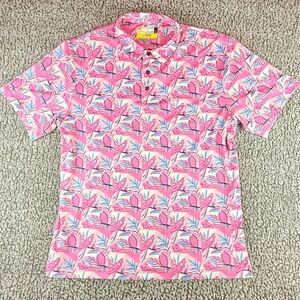 Nicklaus Eco Choice Polo Shirt LG Pink Tropical Bird Print Golf Performance